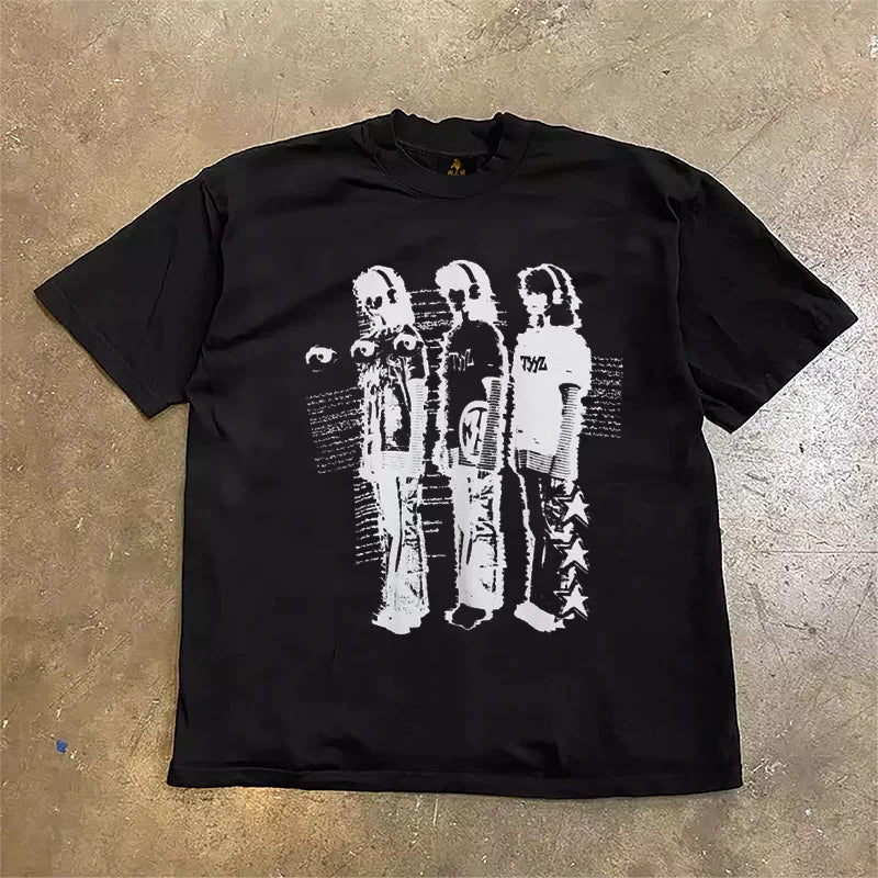 UPUPXIA Old Portrait Print Crew Neck Tee