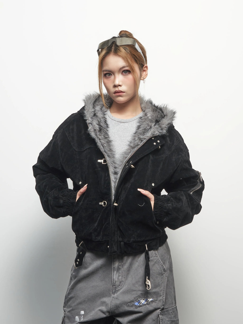 BLACKENERGY Retro Fur Collar Hooded Thickened Cotton Jacket