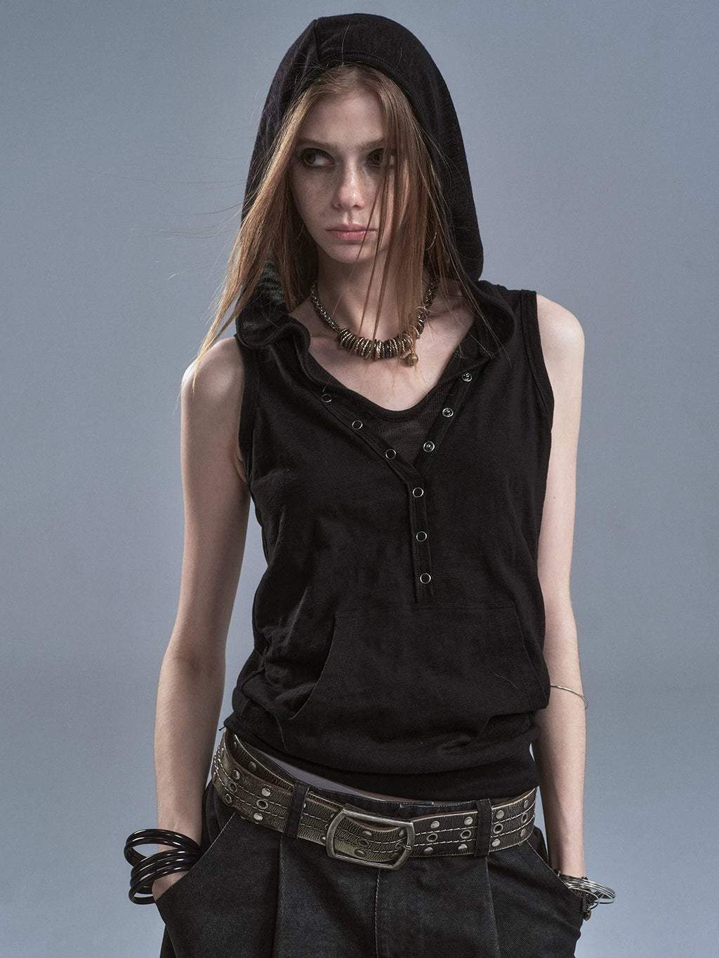 WearAndtear Fake Two-piece Hooded Spliced Sleeveless Vest