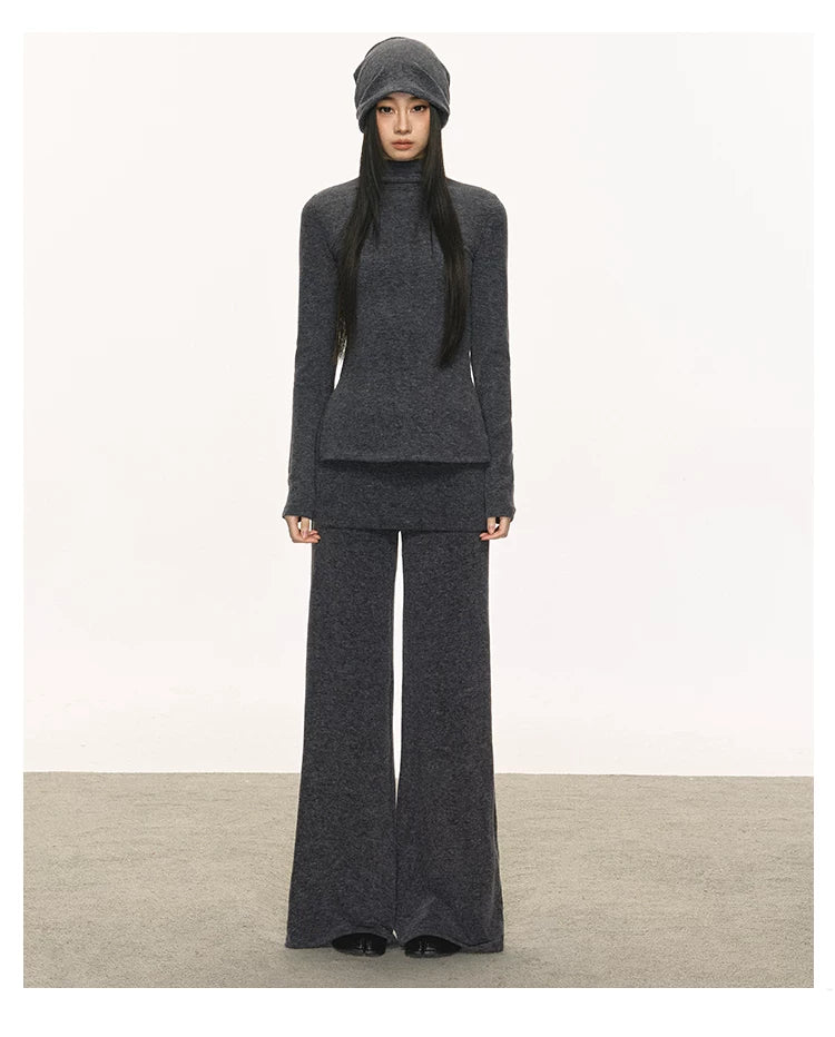 Anna Aneae Turtleneck Bottoming Shirt Wide-leg Casual Sweatpants Suit