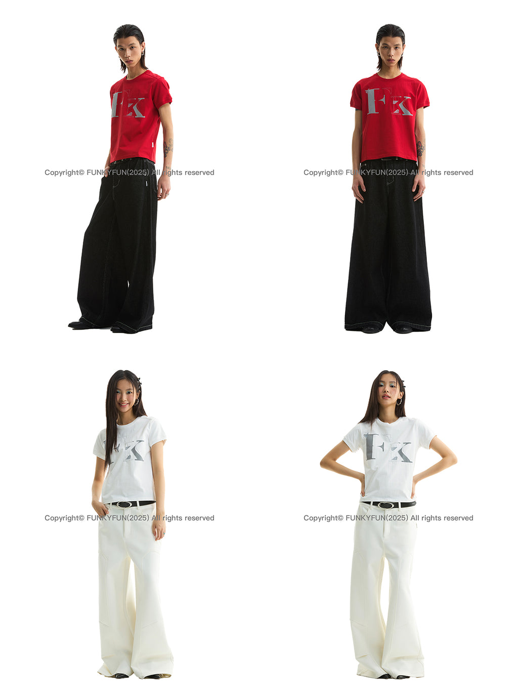 FUNKYFUN FK Letter Embroidery Print Front Shoulder Tee