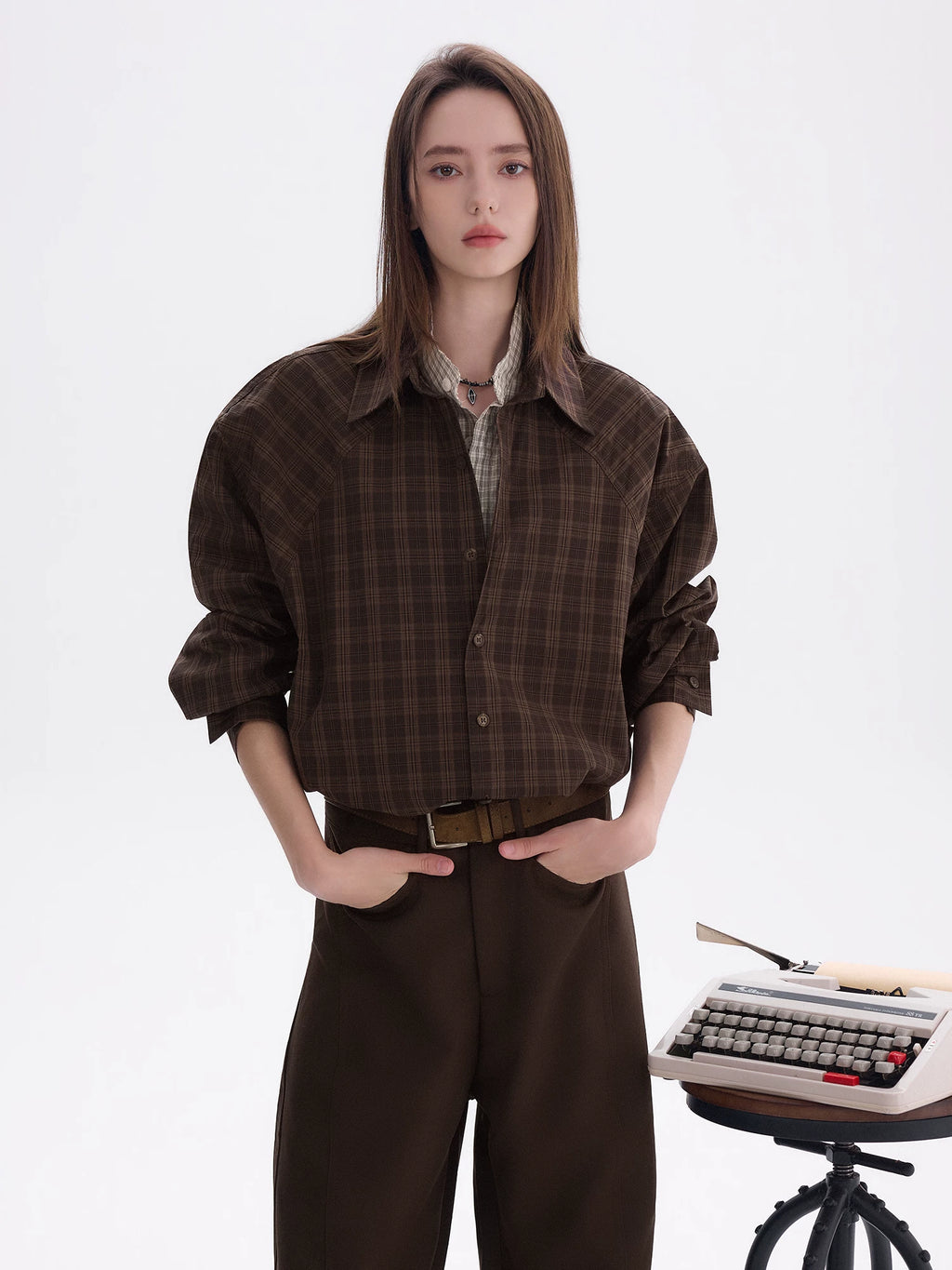 CHOR Vintage Fake Two-piece Casual Long-Sleeve Checked Shirt