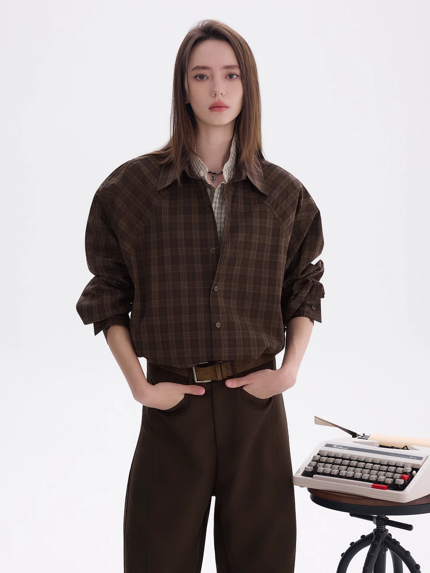 CHOR Vintage Fake Two-piece Casual Long-Sleeve Checked Shirt