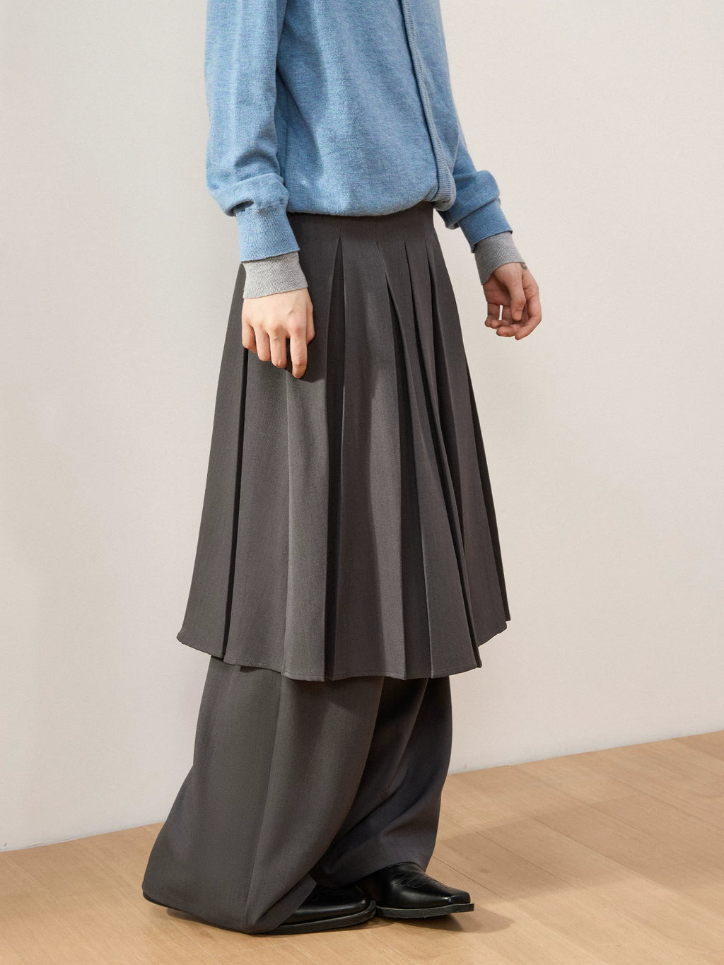 Sameuoo Pleated Culottes Fake Two-piece Casual Suit Pants