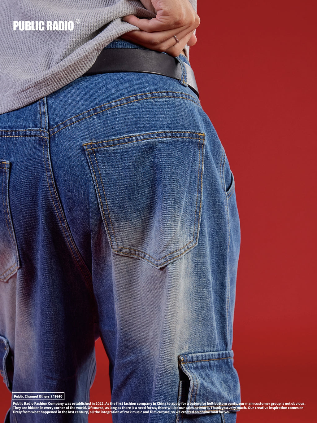 PUBLICRADIO Japanese Retro Primary Color Washed Denim Cropped Pants