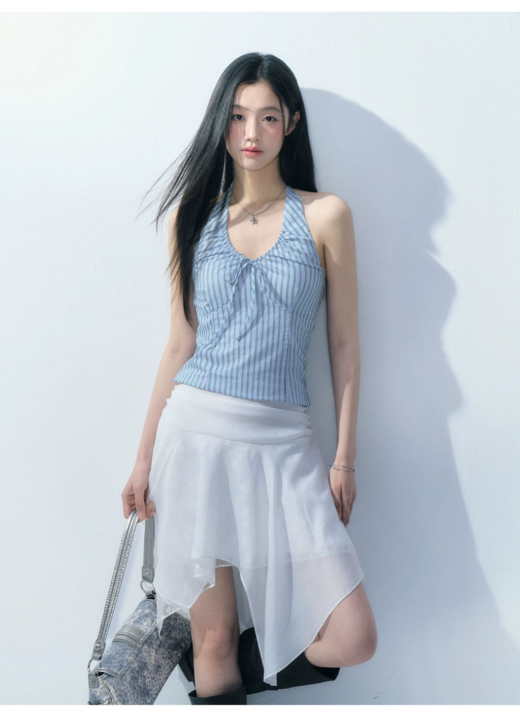 Ablueberry Striped Neck Short Vest