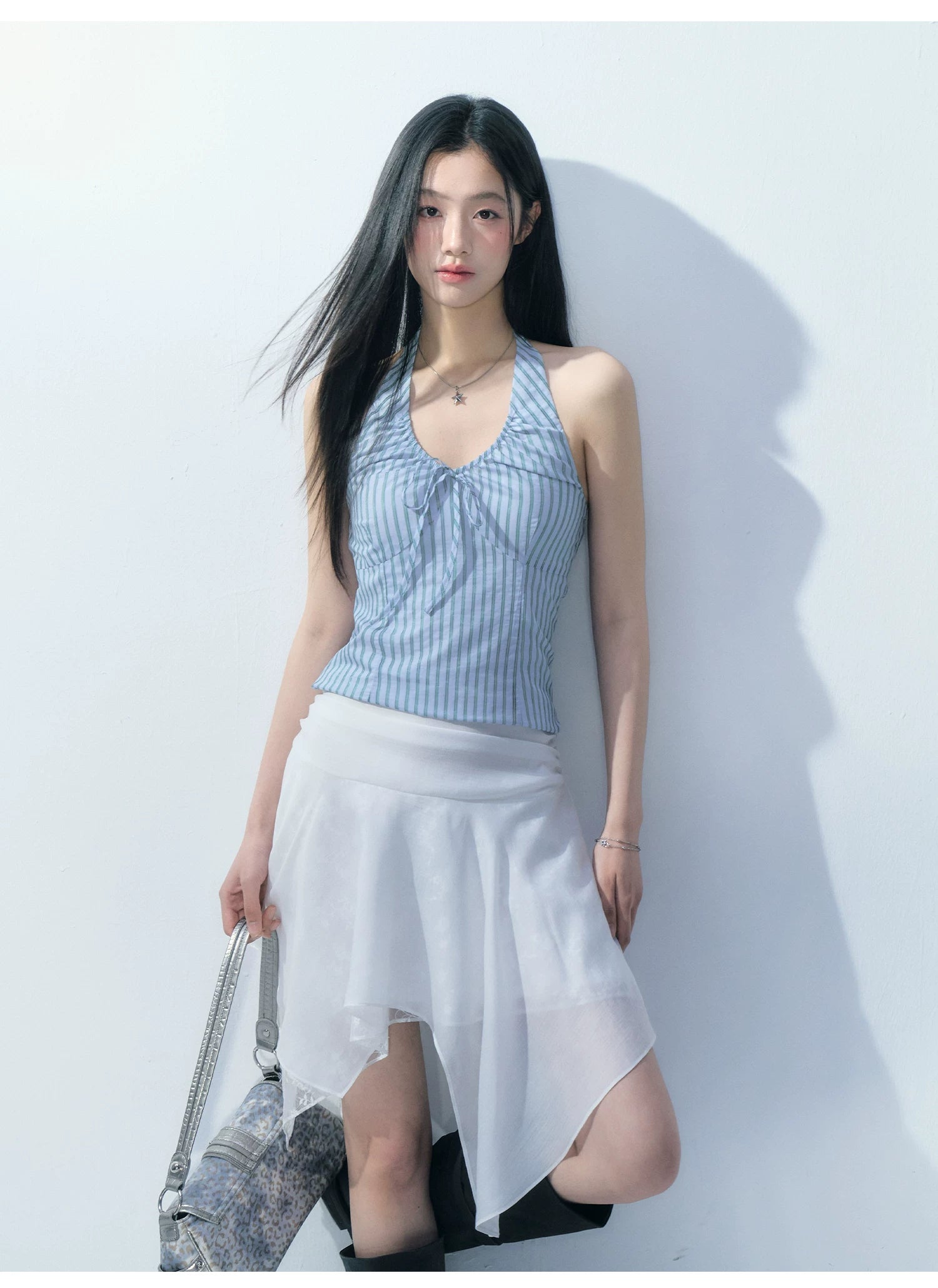 Ablueberry Striped Neck Short Vest