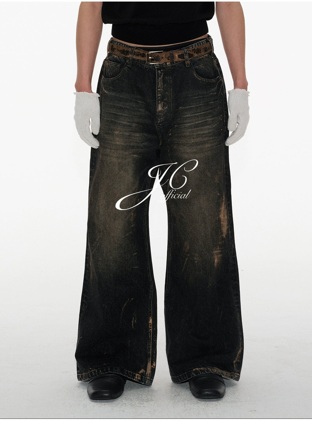 JCAESAR Paint Wipe Dirty Straight Loose Jeans