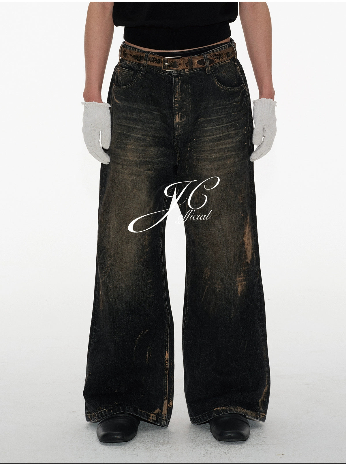 JCAESAR Paint Wipe Dirty Straight Loose Jeans