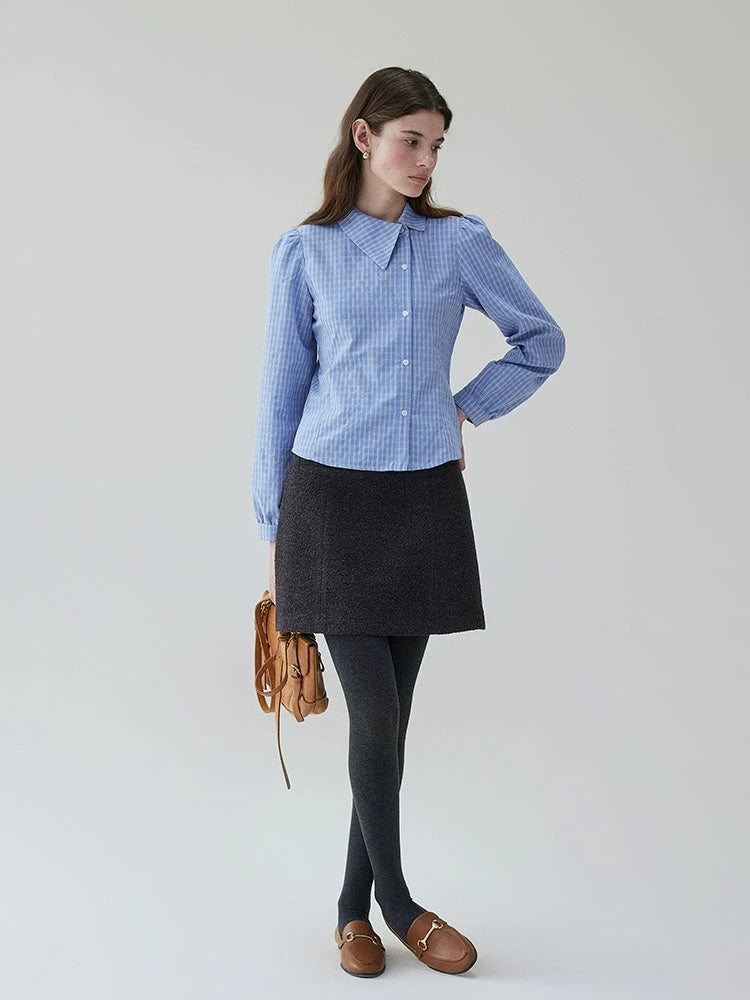 VOOE Irregular Flip-neck Contrasting Plaid Shirt