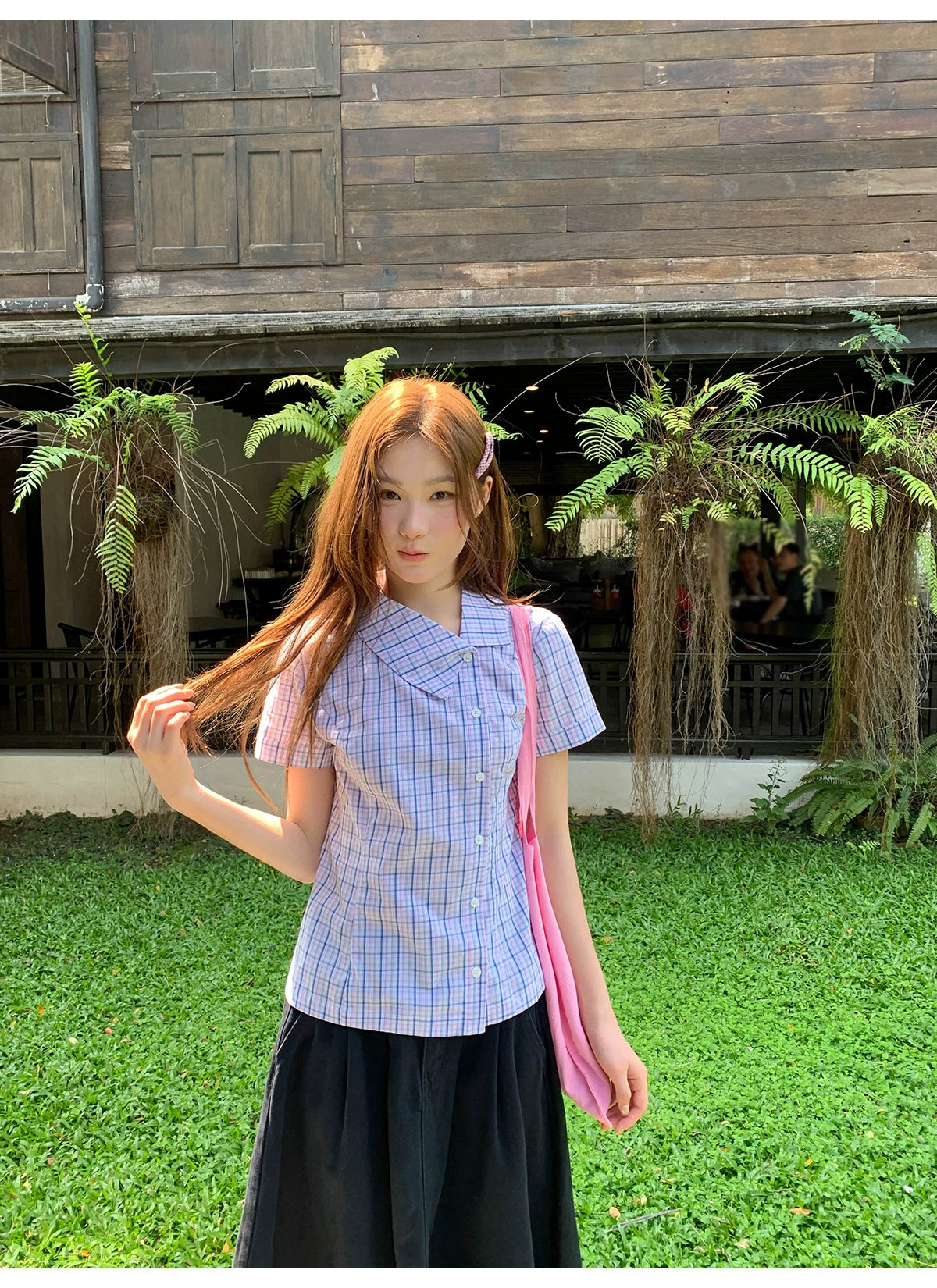 KANO Large Neck Diagonal Plaid Shirt
