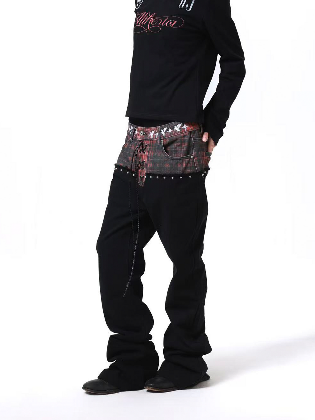 DETW Waist Embroidered Rivets Stacked Jeans