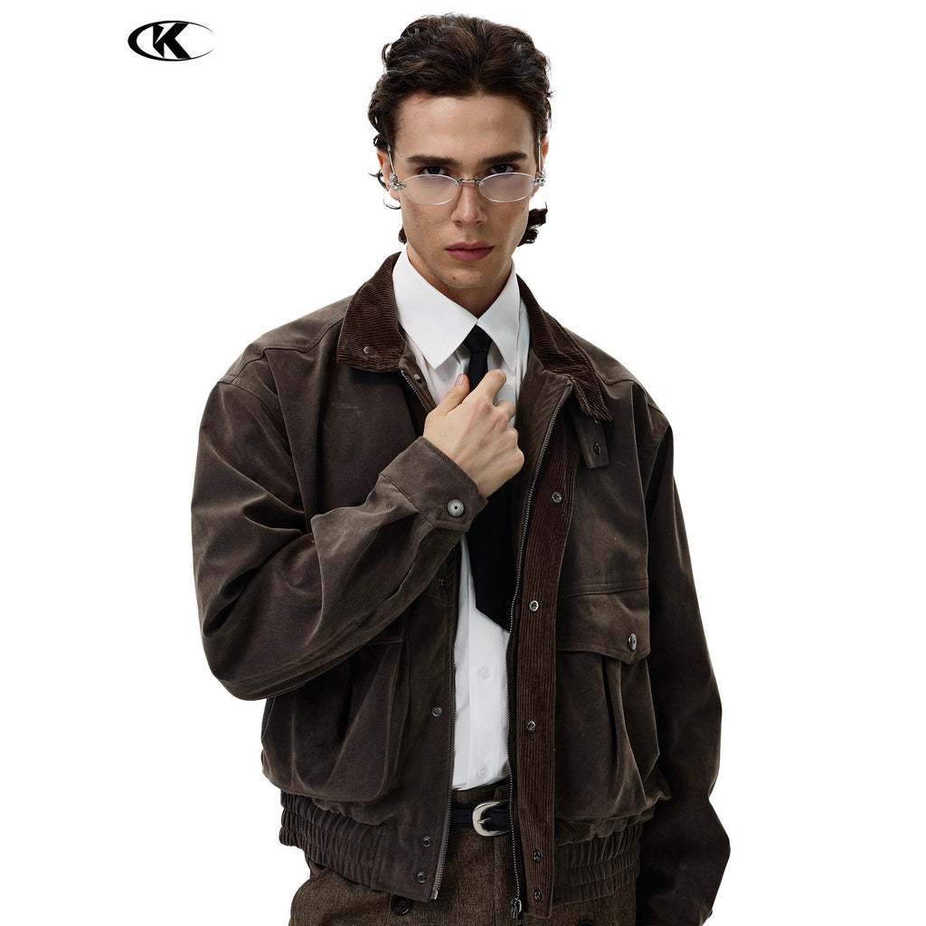 11KN Retro Plush Casual Loose Stand-up Collar Versatile Jacket