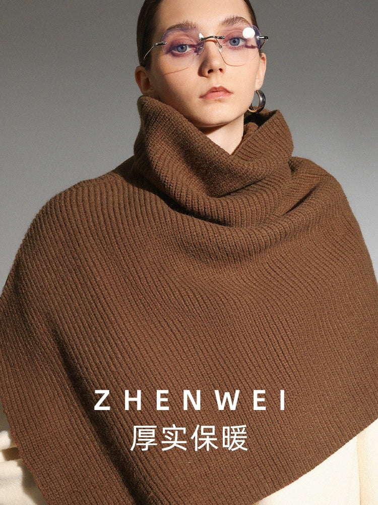 ZHENWEI Stand-up Collar Wide Cape Shawl Integrated