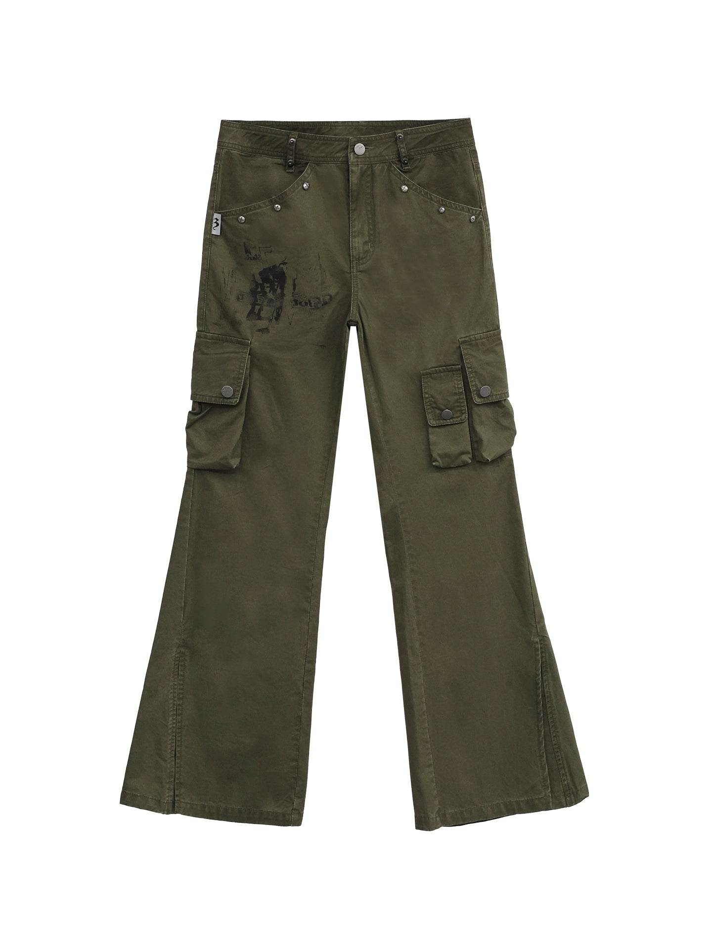 FUZZYKON Retro Portrait Print Tooling Flared Pants