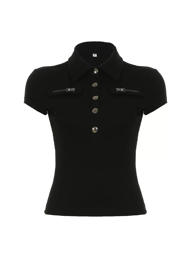 FUNOFF Retro Lapel Waist Tee