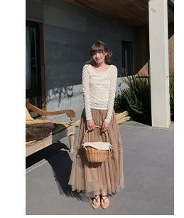 KANO Double Ruffle Edge Mesh Skirt