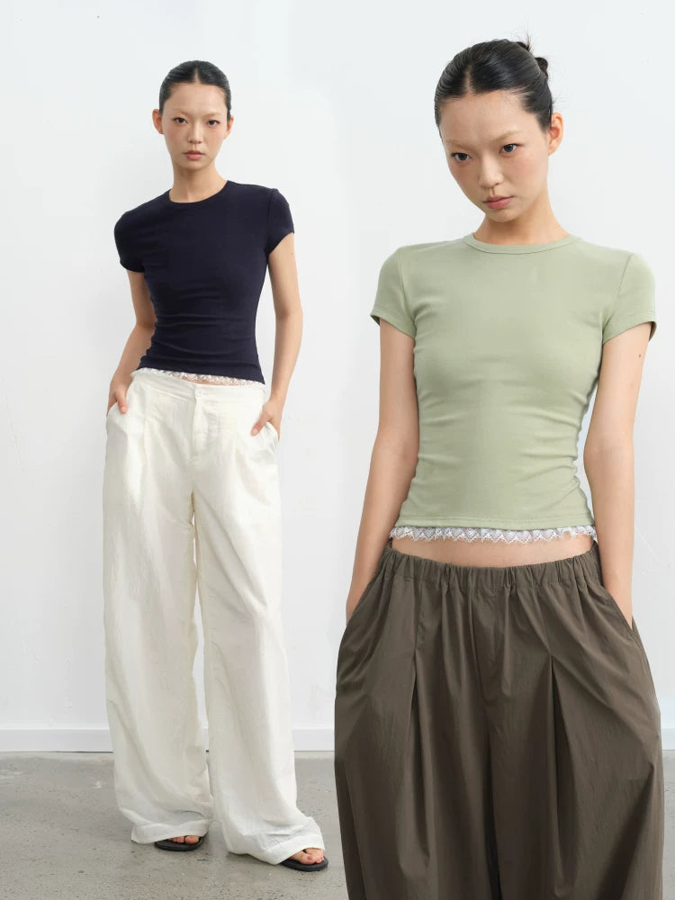 LINY LIBERTY Simple Front Shoulder Slim Tee