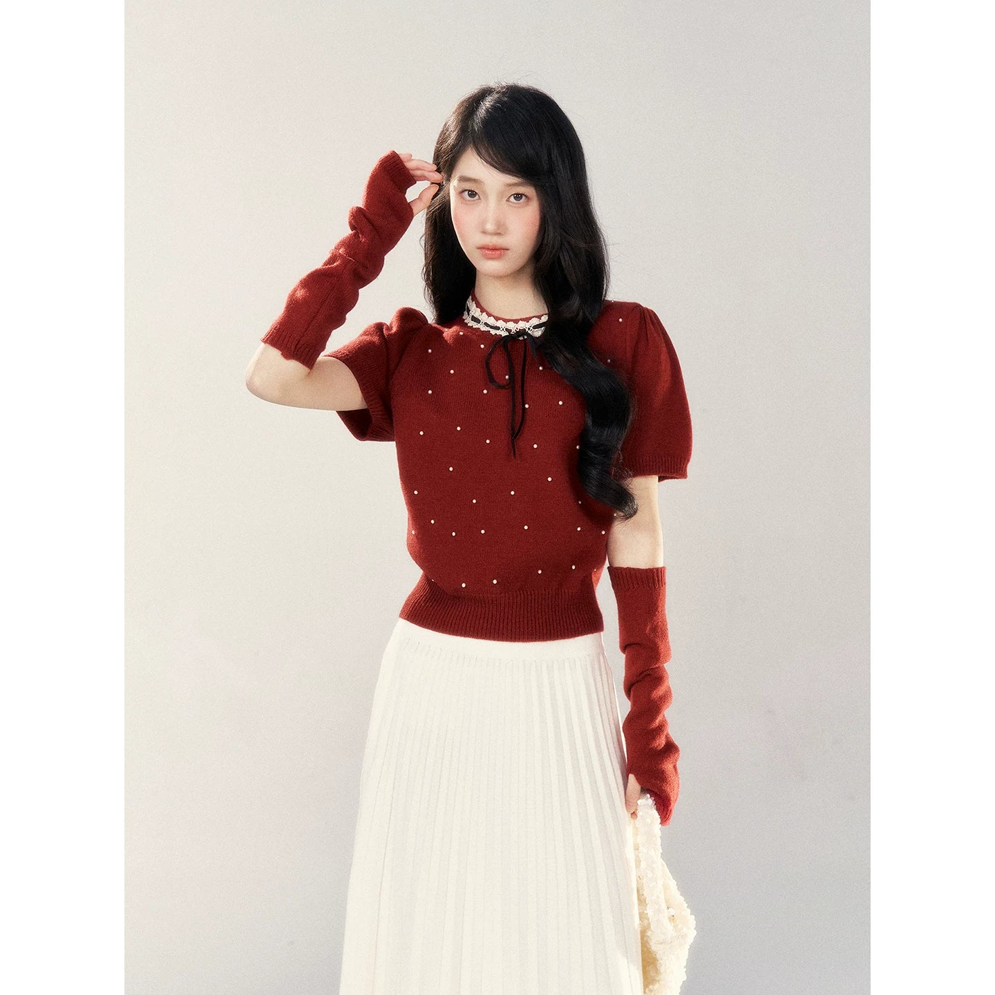 Wildberry Korean Fashion Sweet Polka Dot Knitted Sweater