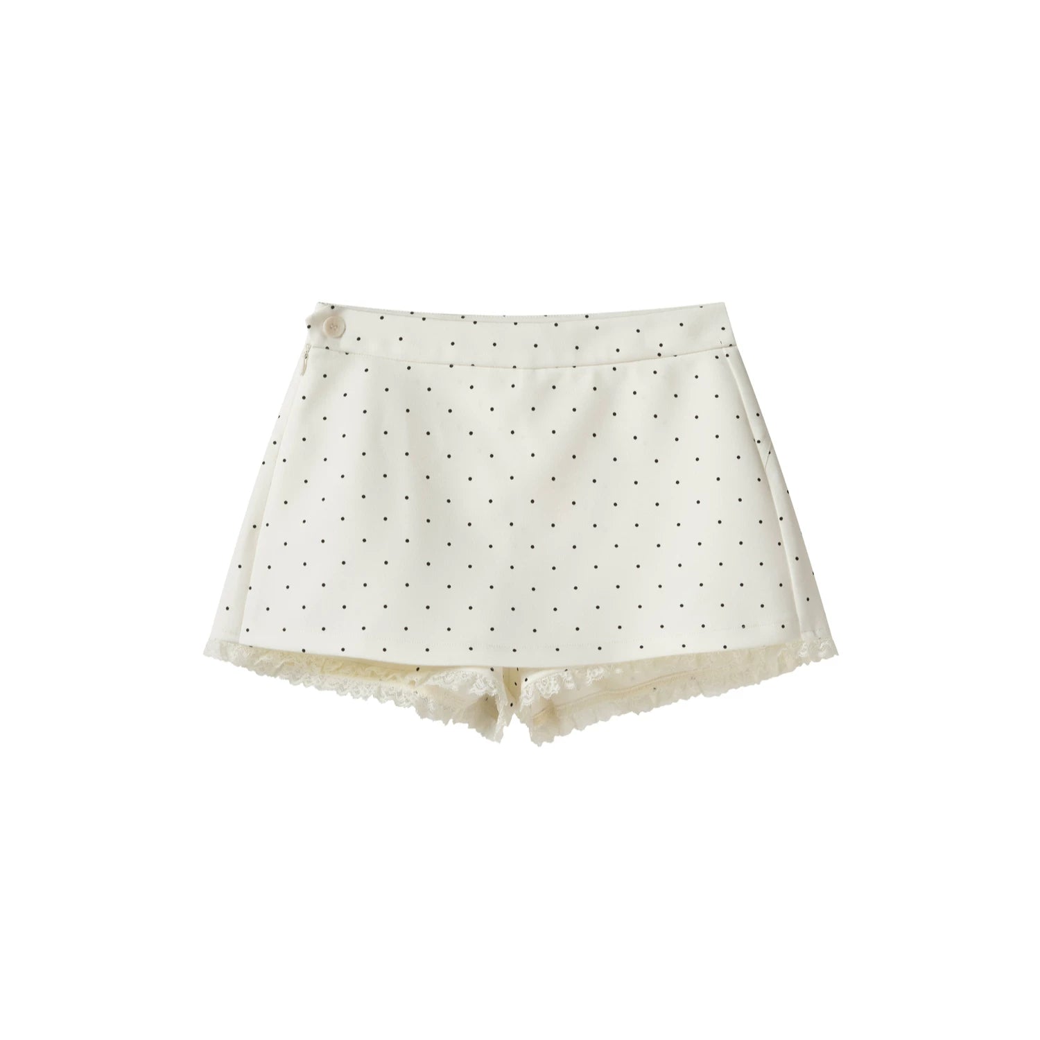 Cantonstory V-neck Slim-fit Knit Tee High-waisted Polka Dot Lace Midi Skirt Set