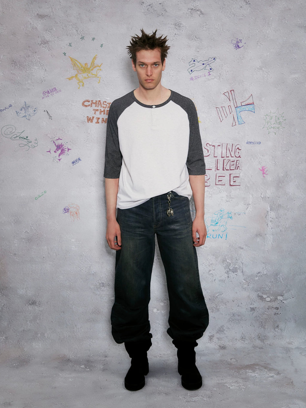 WANNA LAB Contrast Color Shoulder Casual Tee