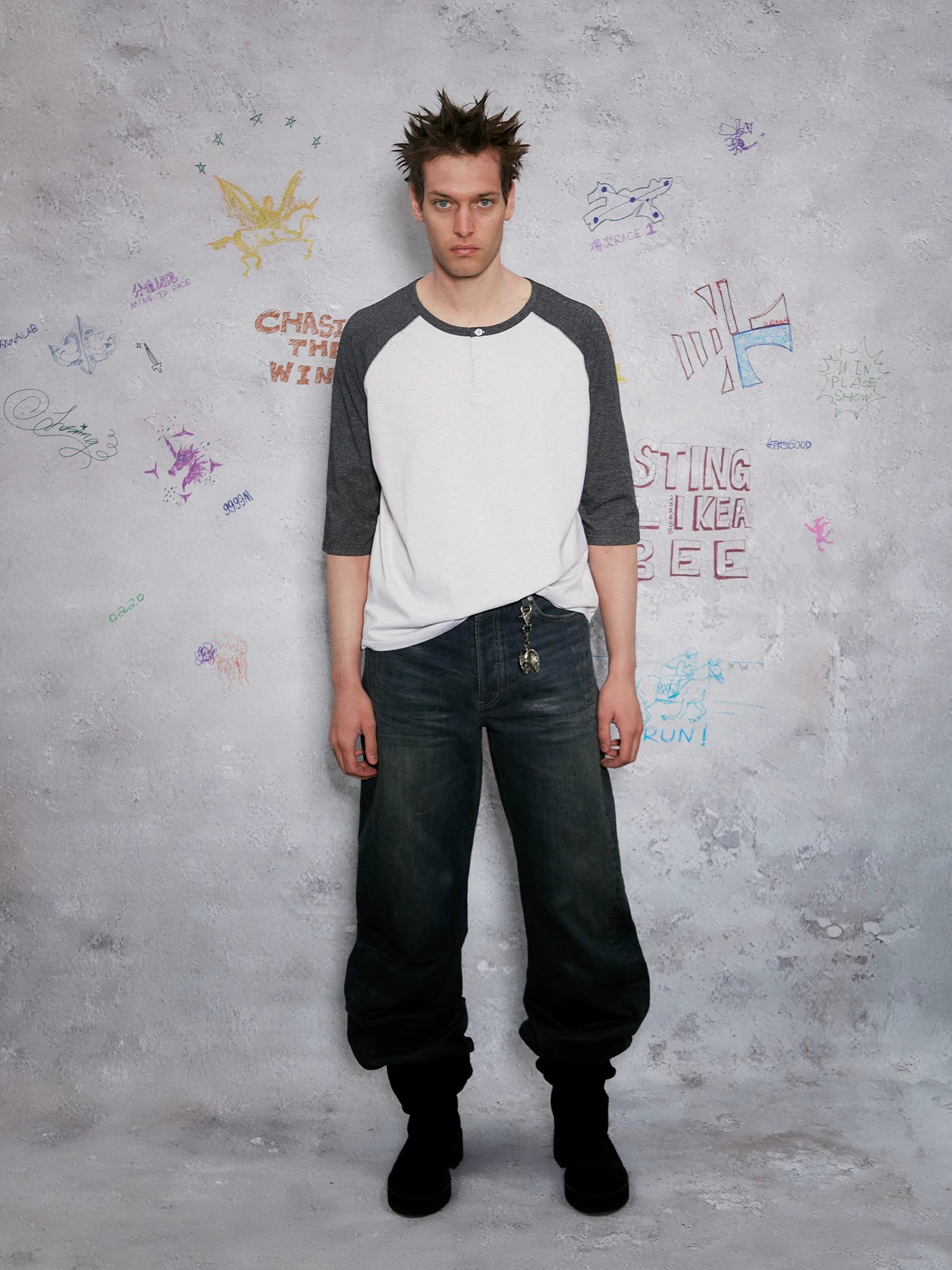 WANNA LAB Contrast Color Shoulder Casual Tee
