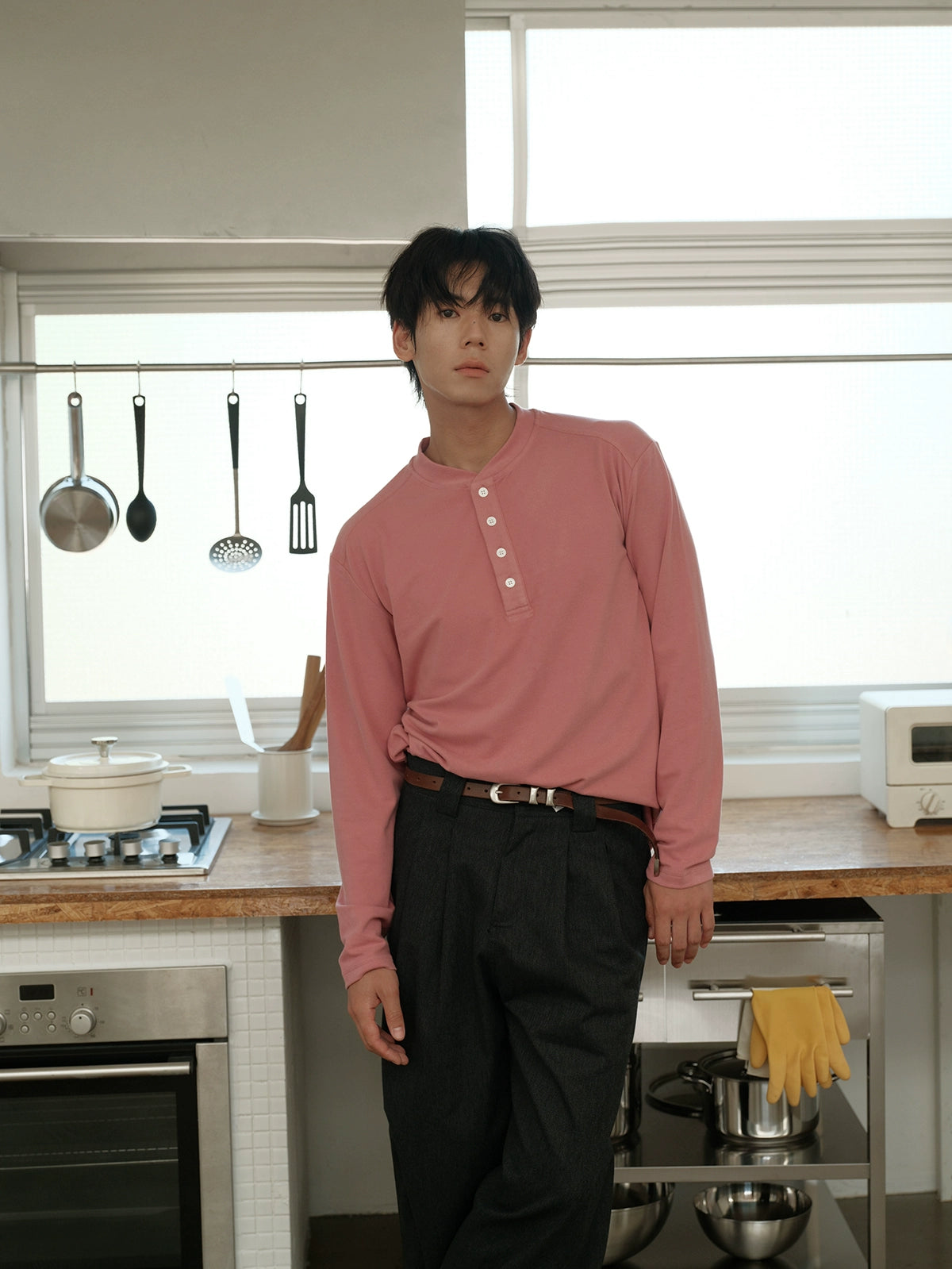 CARPEM Casual German Velvet Henry Collar Long Sleeve