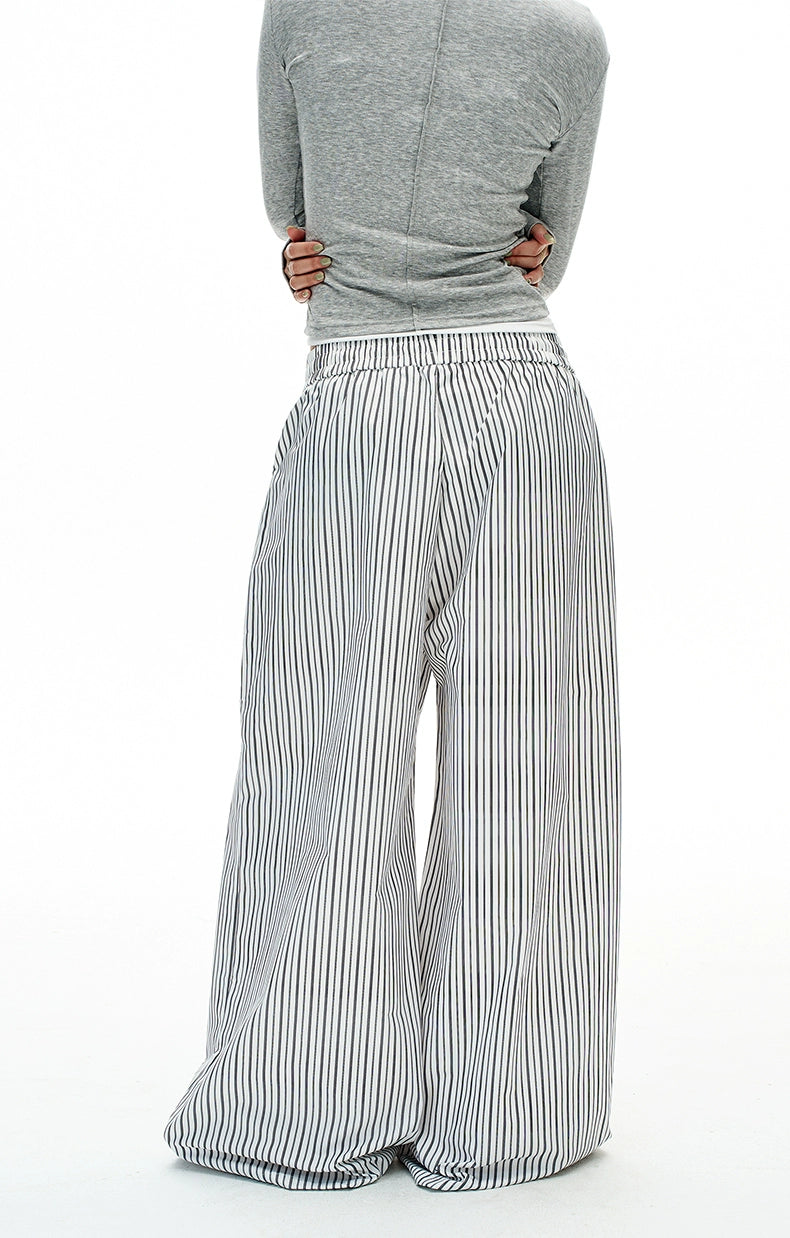 MADWITCH Vintage Lazy Striped Elastic Waist Casual Pants
