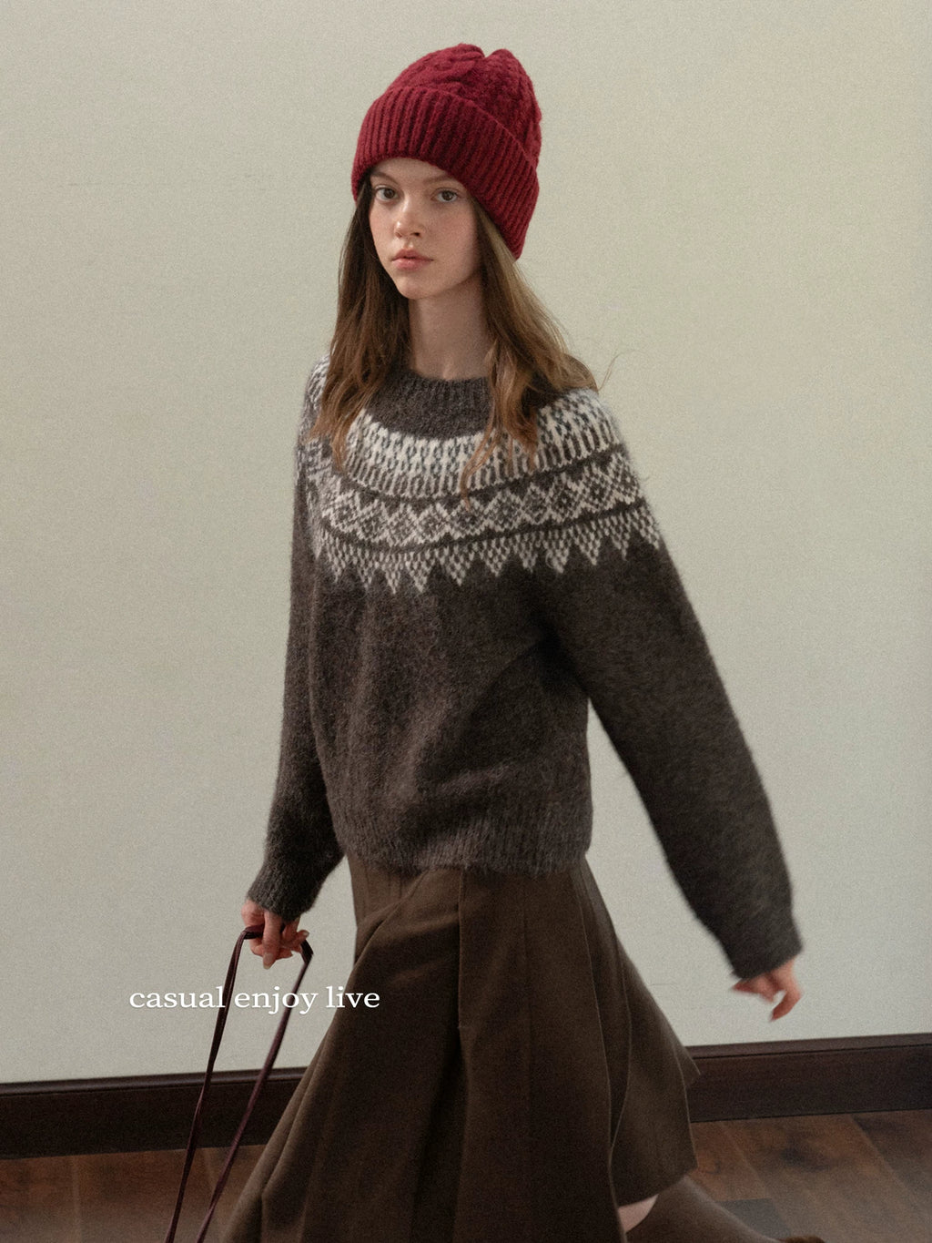 EGGKA Retro Crew Neck Pullover Jacquard Sweater