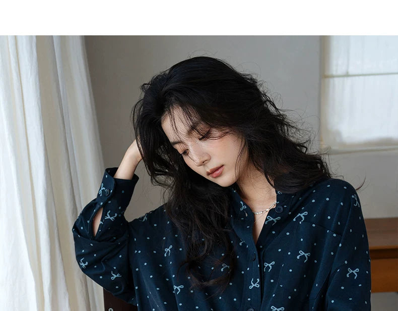 YUENEI Cotton Long-sleeved Trousers Loungewear Pajamas