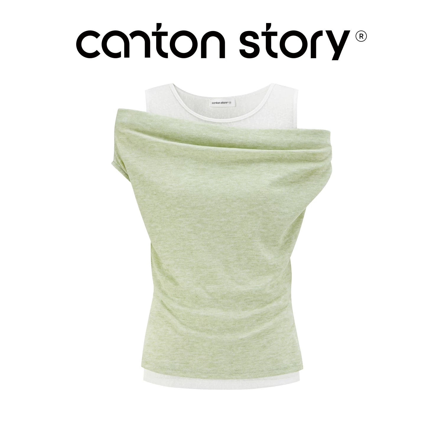 Cantonstory One-word Shoulder Sling Vest Two-piece Set