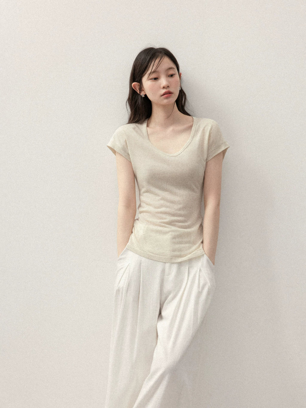 Cantonstory V Neck Shoulder Slim Breathable Tee