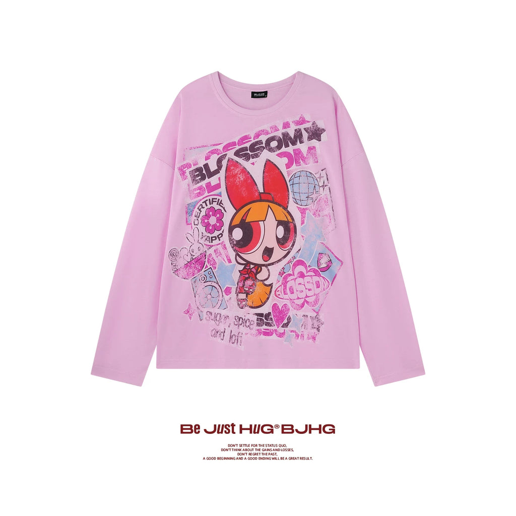 BJHG [Flying Girls Joint Name] Printed Lyocell Long Sleeve T-Shirt