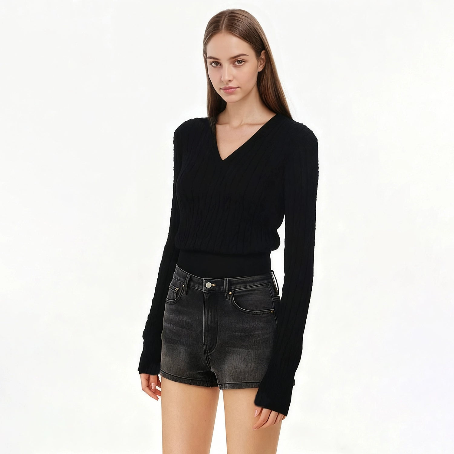 SHE SEEK Vintage V-Neck Knitted Twist Sweater