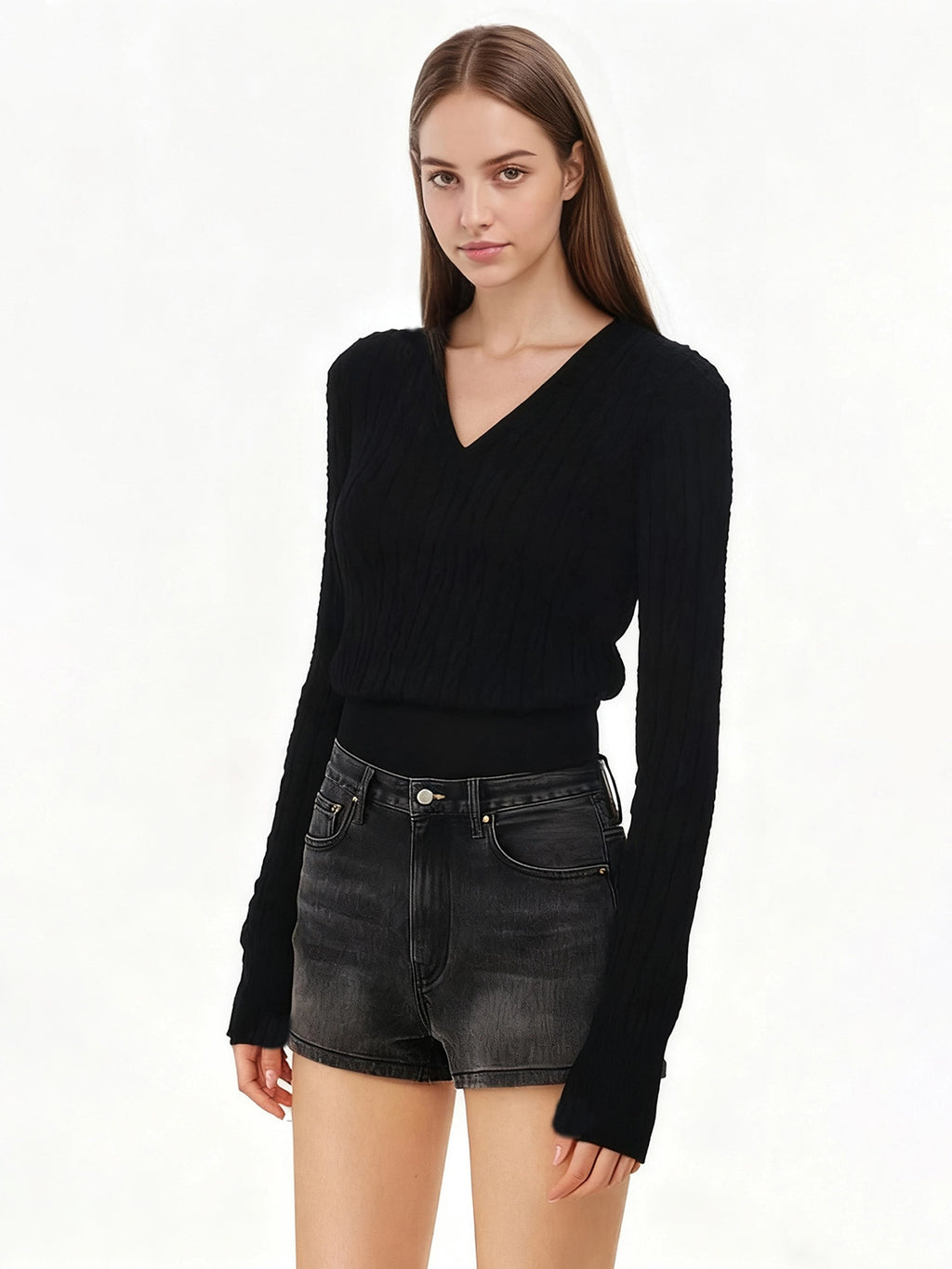 SHE SEEK Vintage V-Neck Knitted Twist Sweater