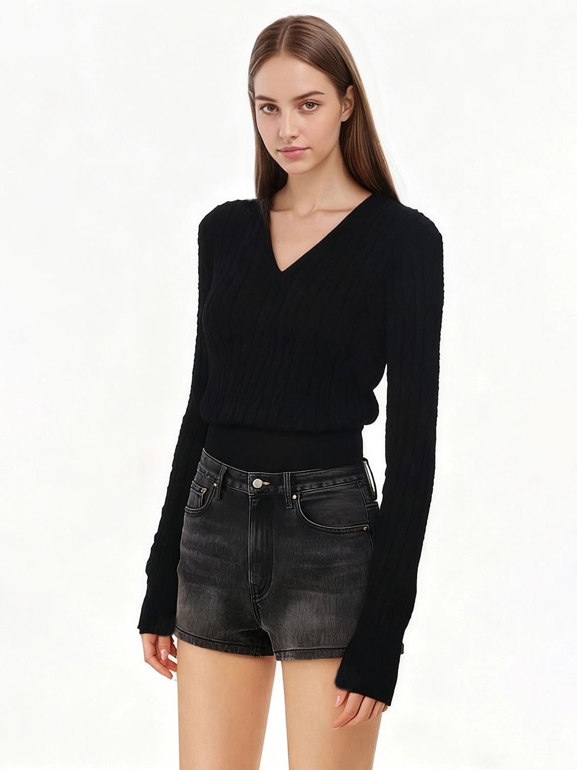 SHE SEEK Vintage V-Neck Knitted Twist Sweater