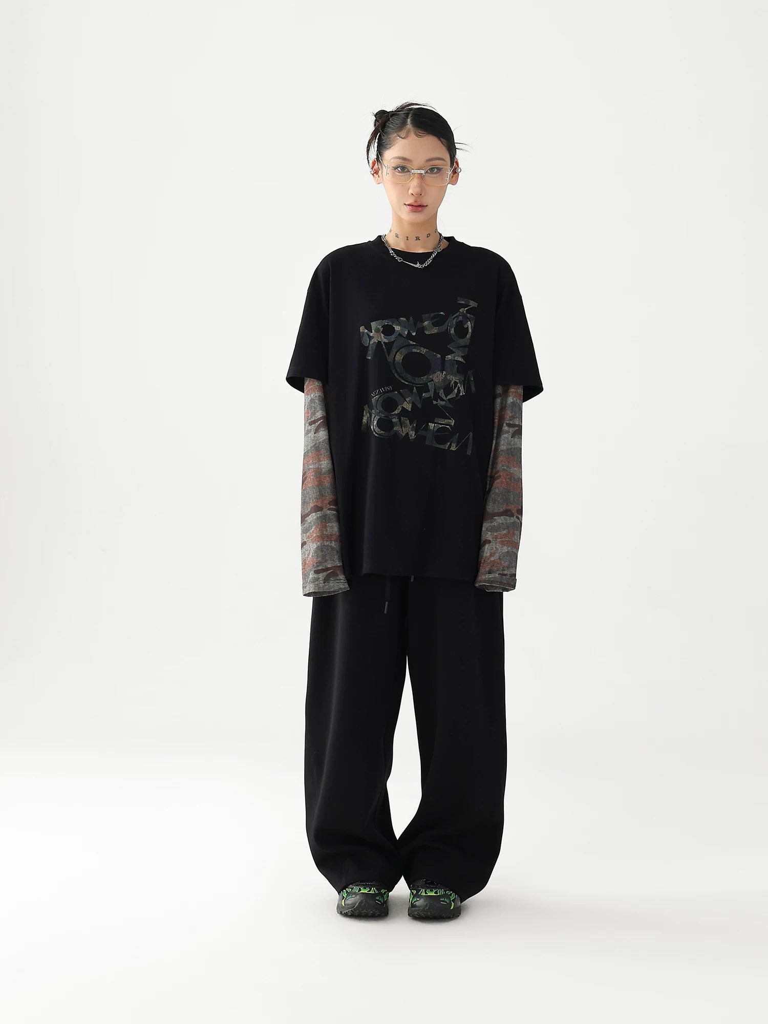 AceStudios Fake Two-piece Stitching Camouflage Long Sleeve