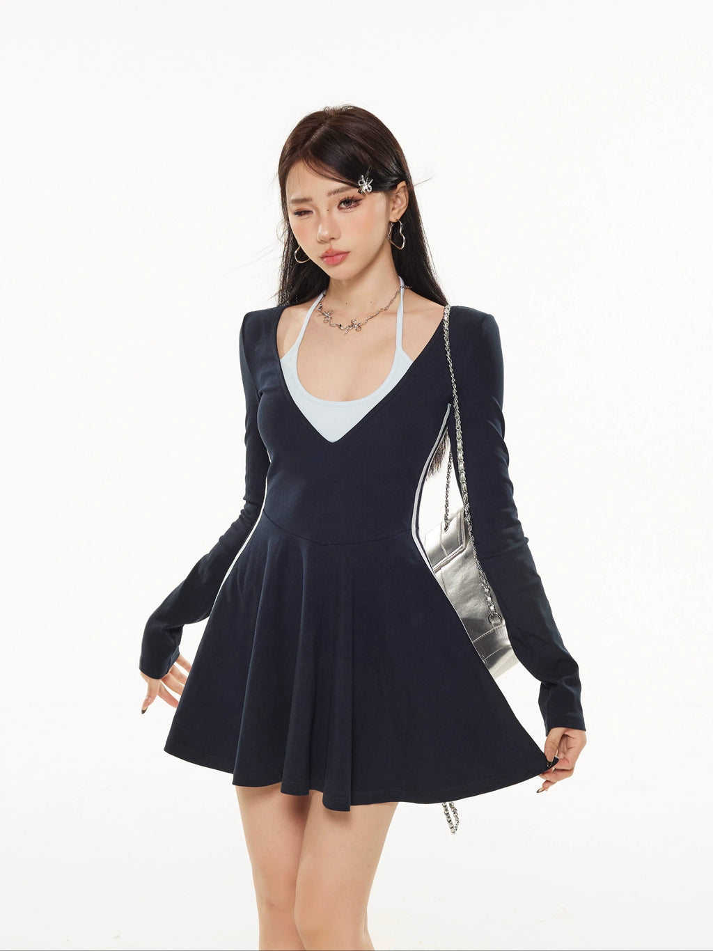 Zero Fake Two Slim and Thin Sweet Long-sleeved Skirts