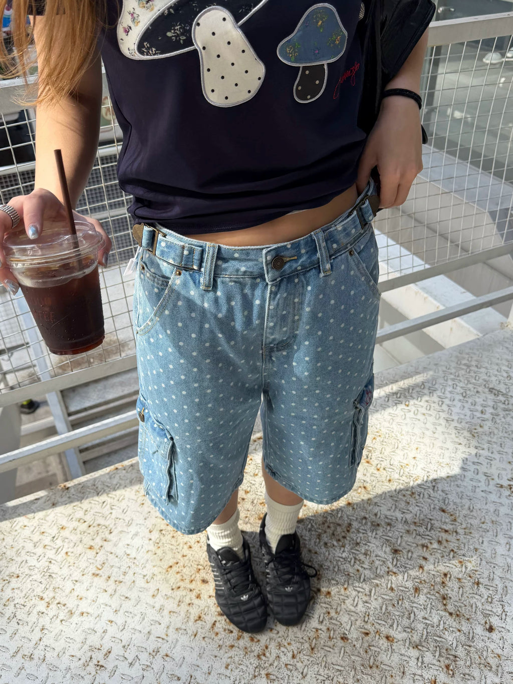 CCYE Retro Polka Dot Denim Cropped Shorts