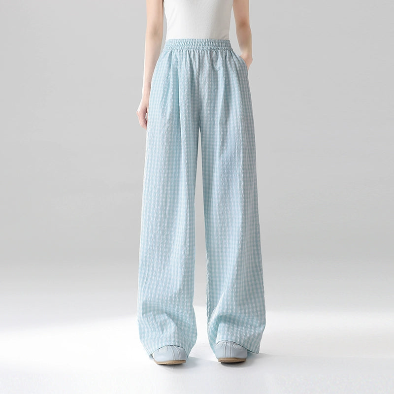 UNIFREE Plaid Light and Drape Lazy Loose Casual Pants