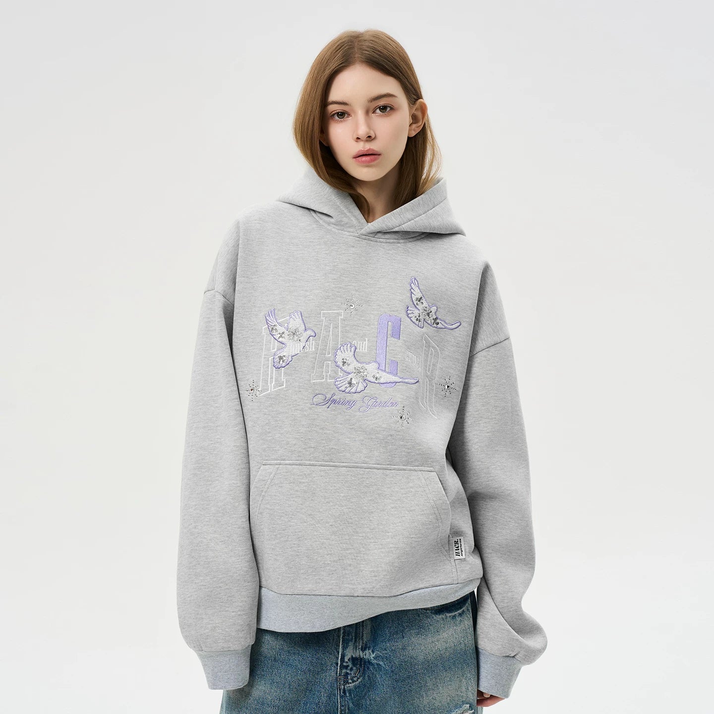 HACR Xiaoxiangfeng Patch Cloth Bead Embroidered Hooded Sweater