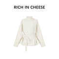 RICH IN CHEESE Small Stand-up Collar Waist Casual Versatile Short Woolen