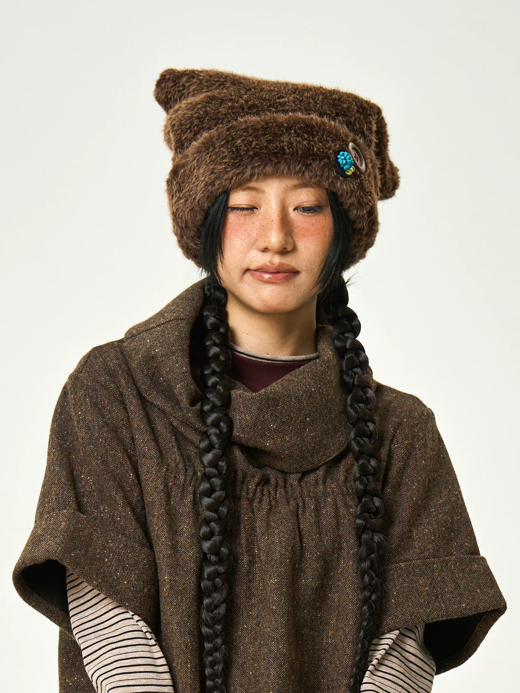Enteralt Handmade Button Faux Fur Cat Ear Beanie