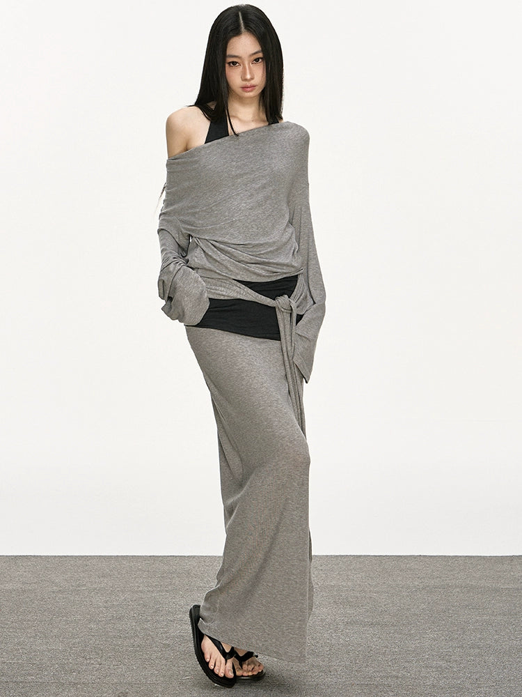 Anna Aneae Slanted Shoulder Sunscreen Casual Lazy Long Sleeves