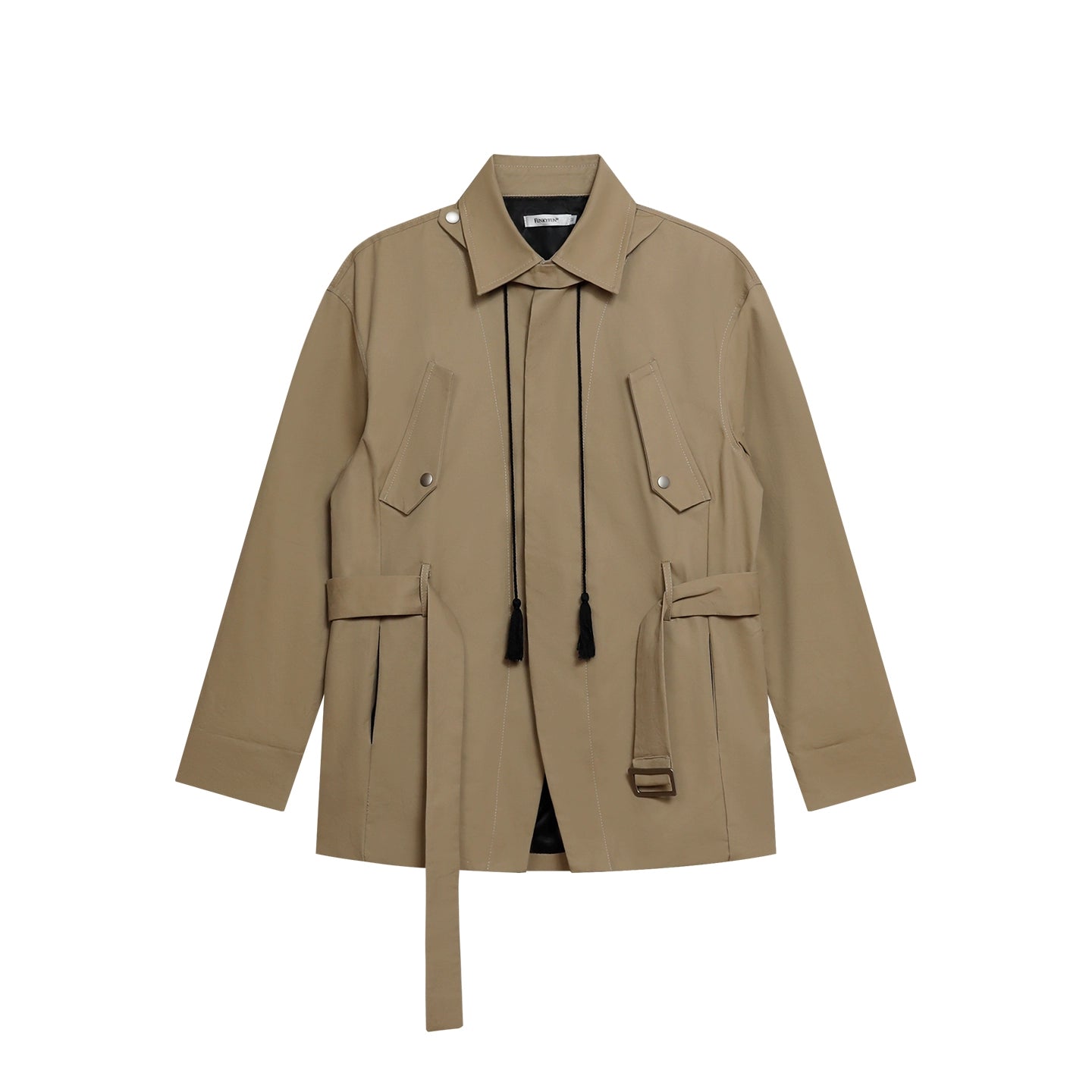 FUNKYFUN Medium and Long Khaki Lapel Jacket