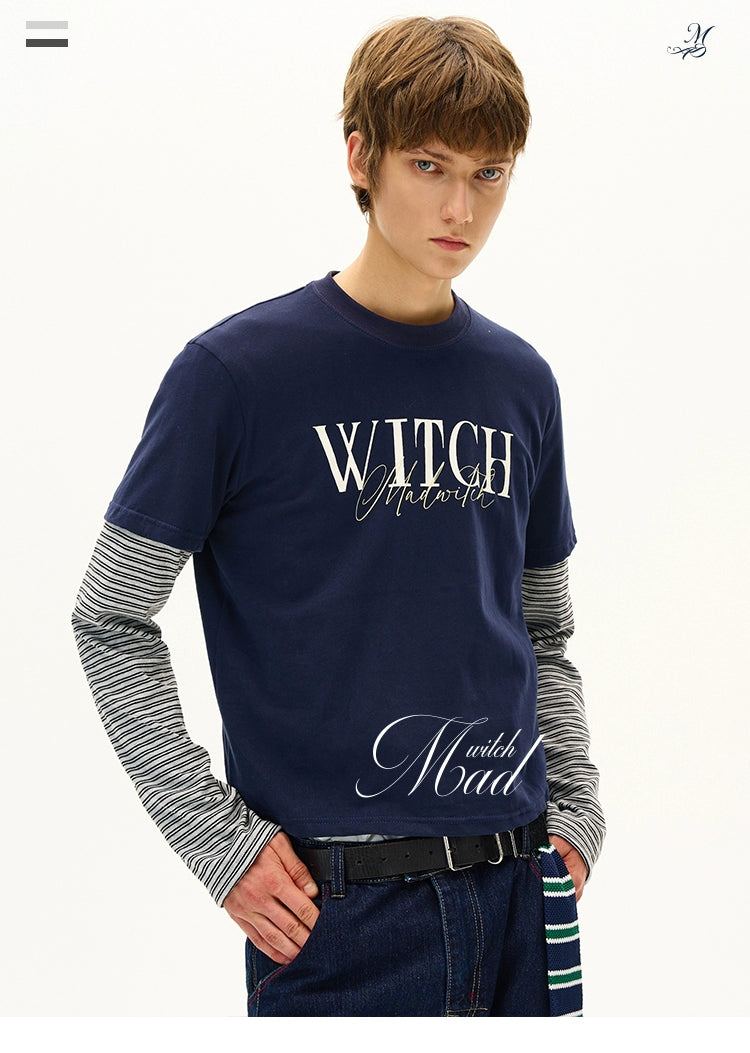 MADWITCH Striped Fake Two Piece Print Long Sleeve
