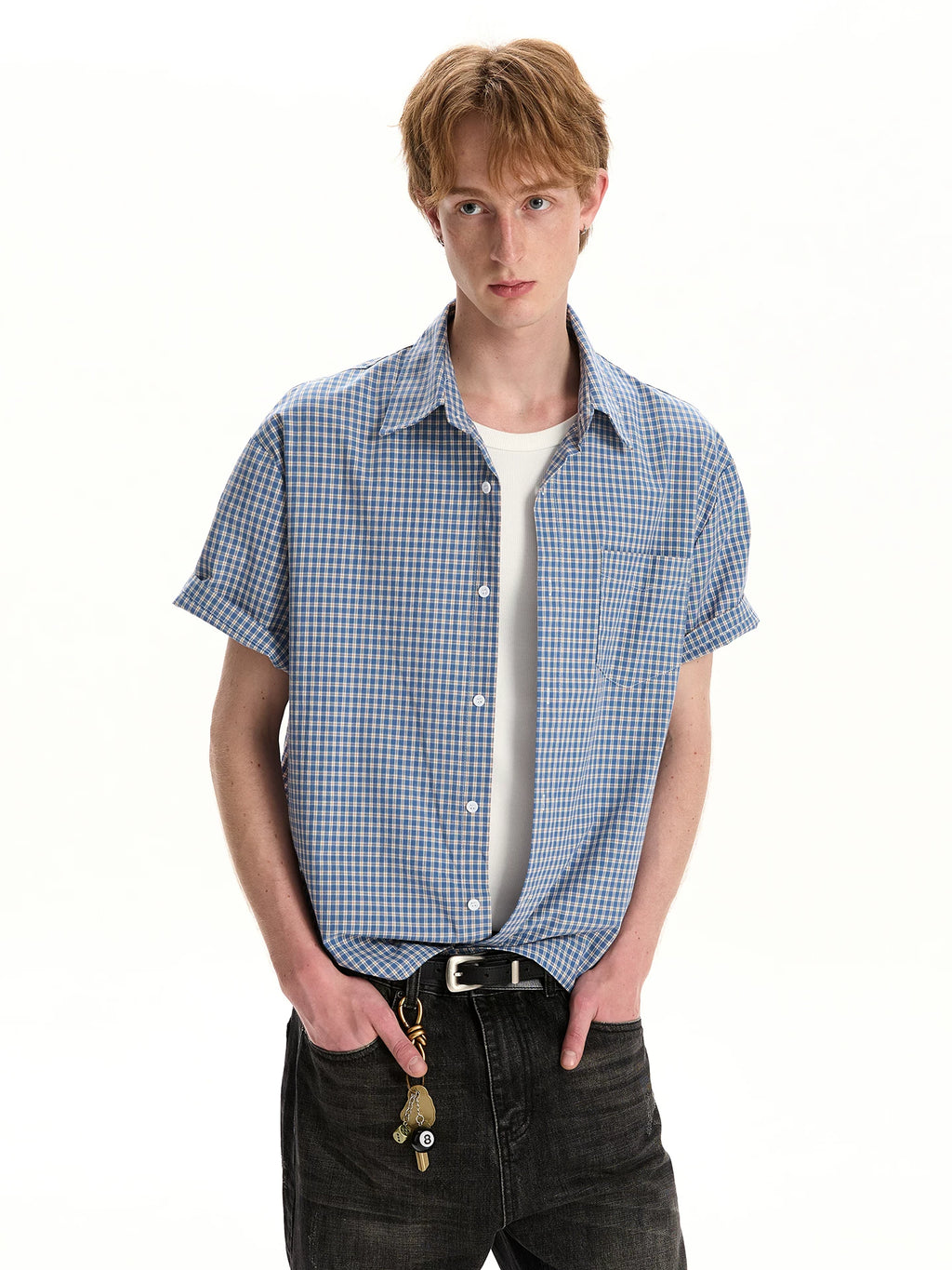 A PUEE Retro Old Money Short-Sleeve Plaid Shirt – Boxy Loose Fit