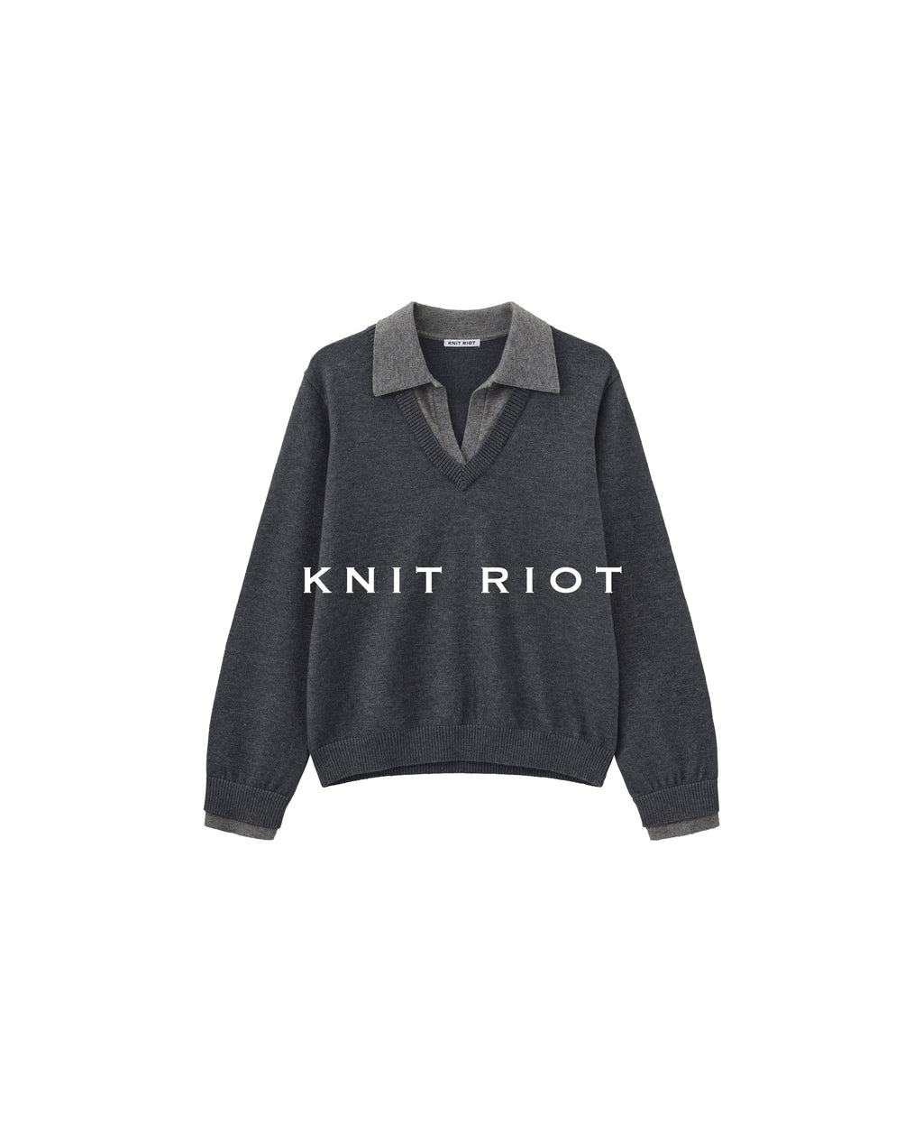 KNITRIOT Fake Two-piece Lapel Long-sleeved Knitted Sweater
