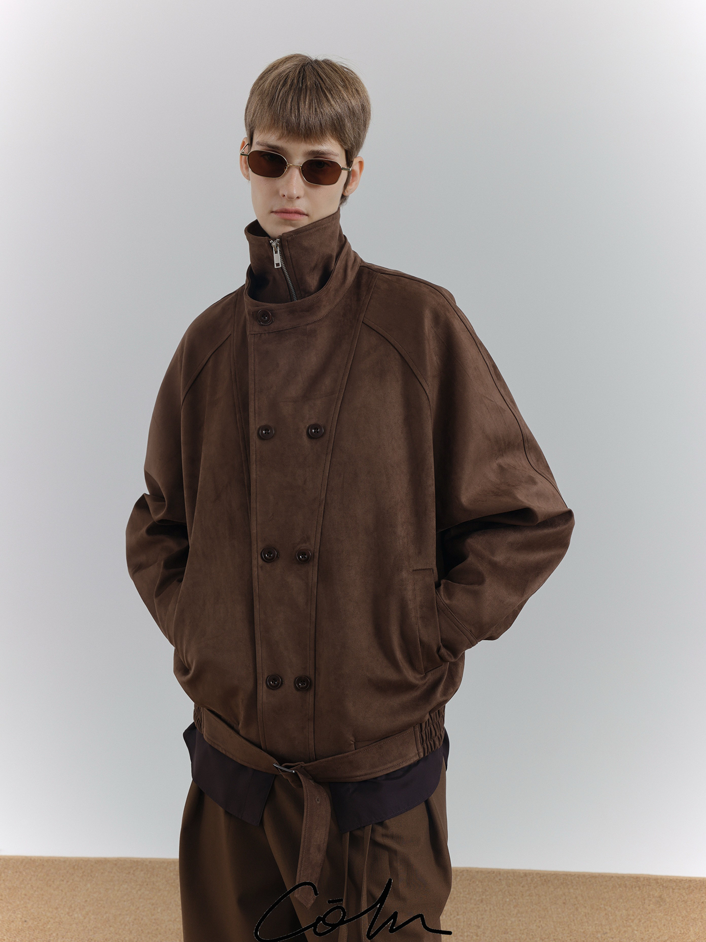 COLN Suede Double-neck Double-breasted Jacket