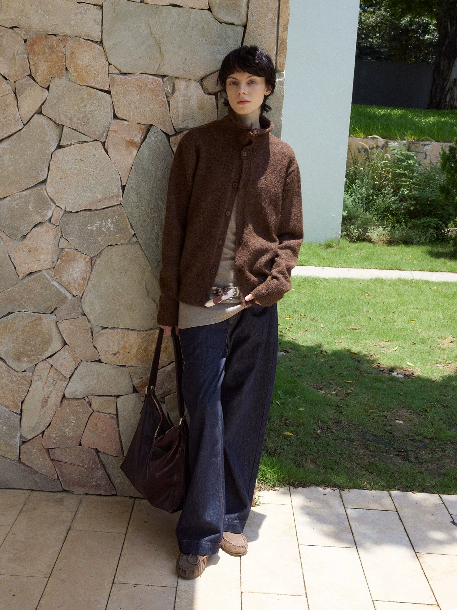 DIMC Stand-up Neck Knitted Cardigan Jacket